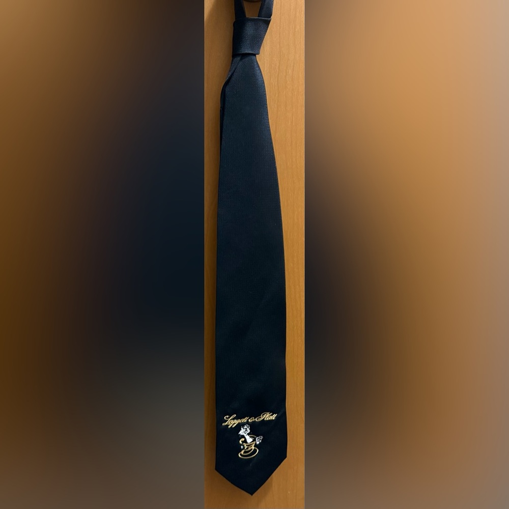 Jeffrey Scott Black Embroidered Neck Tie | Leggett & Platt Gold Logo Tie Formal - Picture 4 of 4